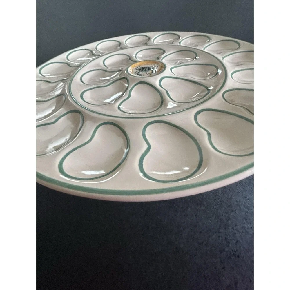 Henriot Quimper Hand Painted Ceramic Crab motif Oyster Plate holding 24 oysters
